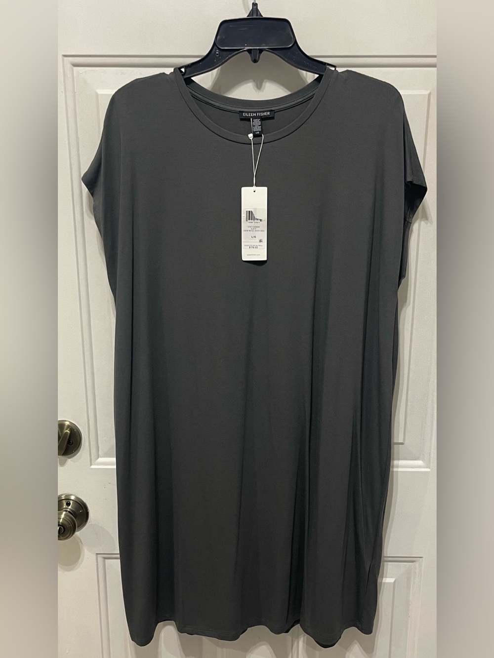 NWT $178 Eileen Fisher Crew Neck Knit Boxy Dress Size Large Slate